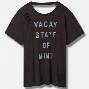 Torrid Black Wash Vacay State Of Mind Slash Distressed Open Back Tee 3 3X 22/24
